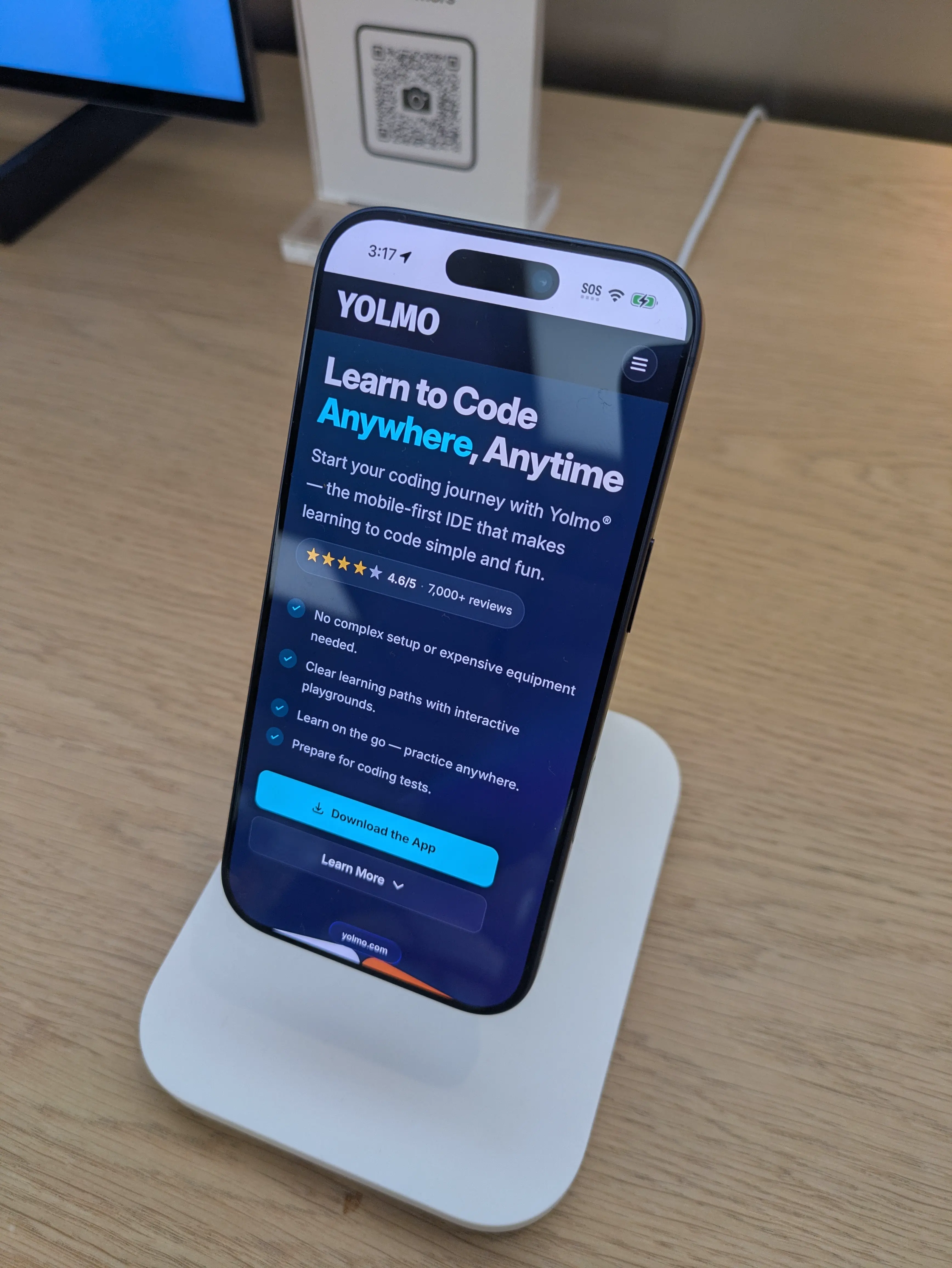 Learn to Code with Yolmo® shown on a phone display